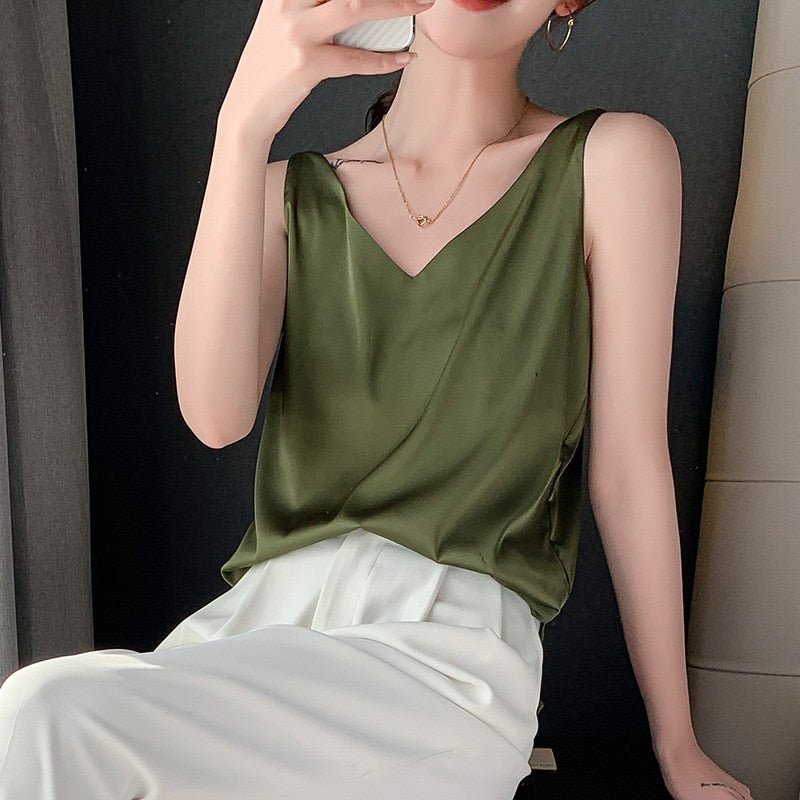 Sofisticada camiseta de tirantes de seda para mujer - ¡Elegancia en la cima!
