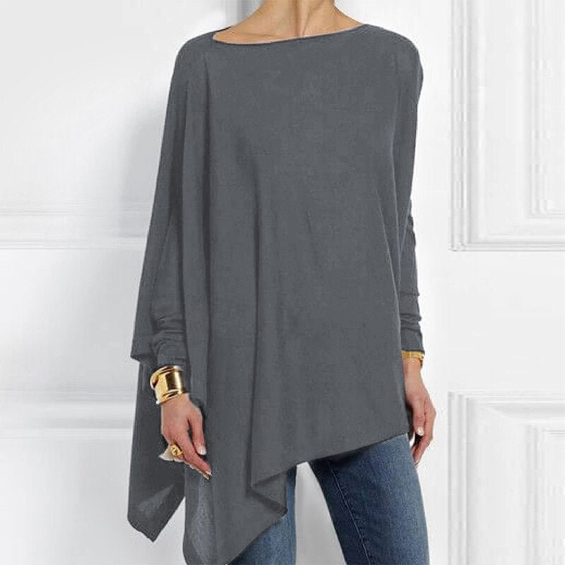 Adeline - Otoño Casual de moda O-cuello Top de manga larga para las mujeres